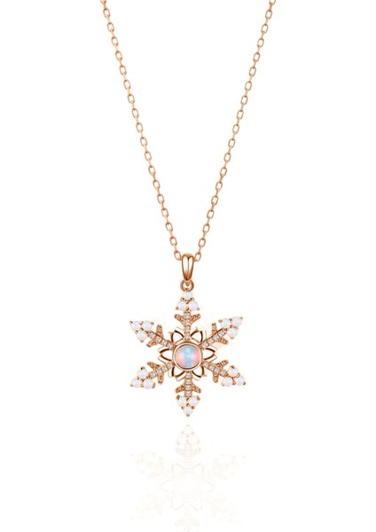 925 Ayar Gümüş Rose Kaplama Opal Kar Tanesi Kadın Kolye