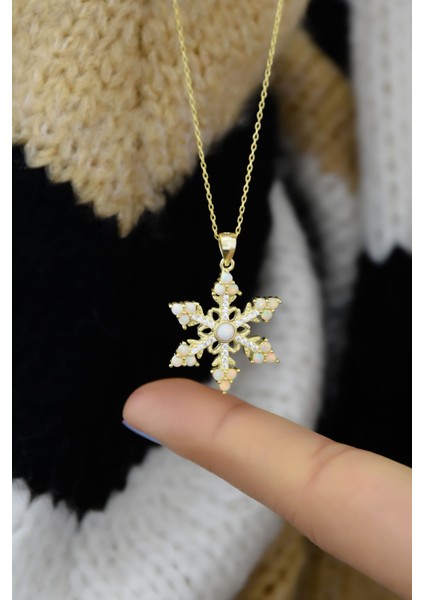 925 Ayar Gümüş Gold Kaplama Opal Kar Tanesi Kadın Kolye fiyatları