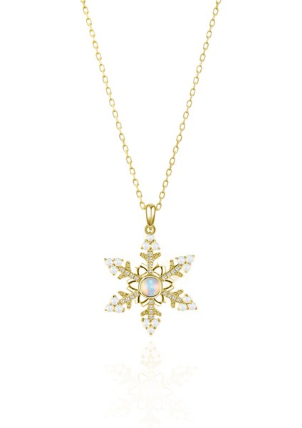 925 Ayar Gümüş Gold Kaplama Opal Kar Tanesi Kadın Kolye modelleri