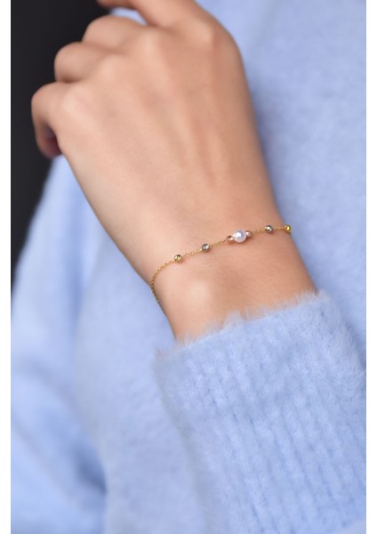 925 Ayar Gümüş Üç Renk Kaplama Dorika Toplu Incili Kadın Bileklik UVPTSS200000 fiyatları