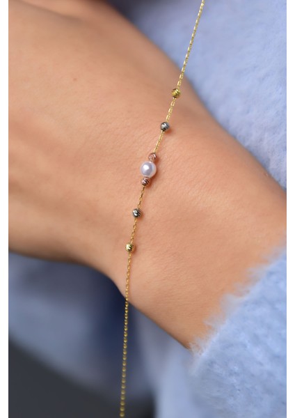 925 Ayar Gümüş Üç Renk Kaplama Dorika Toplu Incili Kadın Bileklik UVPTSS200000 modelleri