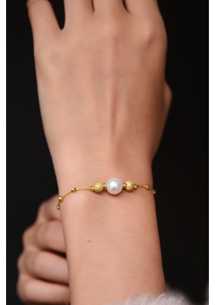 925 Ayar Gümüş Altın Kaplama Sim Dorika Toplu Inci Kadın Bileklik