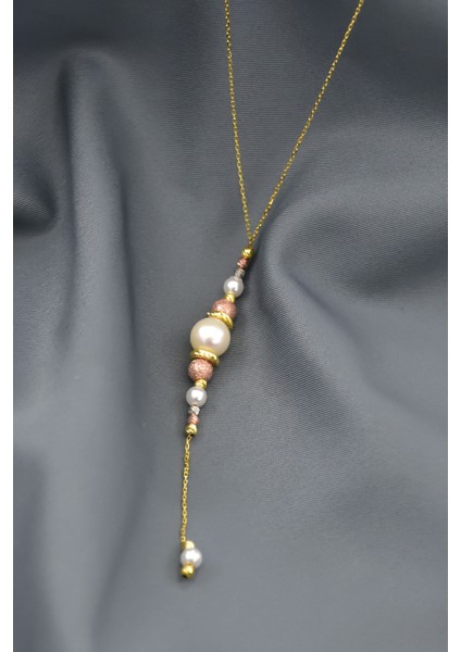 925 Ayar Gümüş Akışlı Sim Üç Renk Dorika Toplu Incili Kadın Kolye