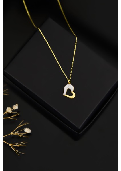 925 Ayar Gümüş Gold Kaplama Sedef Mineli Kalp Kadın Kolye fiyatları