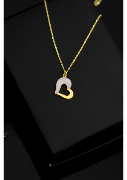 925 Ayar Gümüş Gold Kaplama Sedef Mineli Kalp Kadın Kolye modelleri