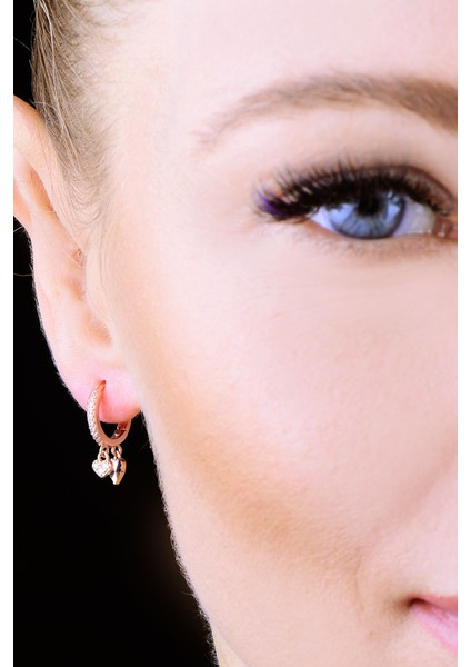 925 Ayar Gümüş Kalp Figürlü Minimal Halka Kadın Küpe UVPTS300002