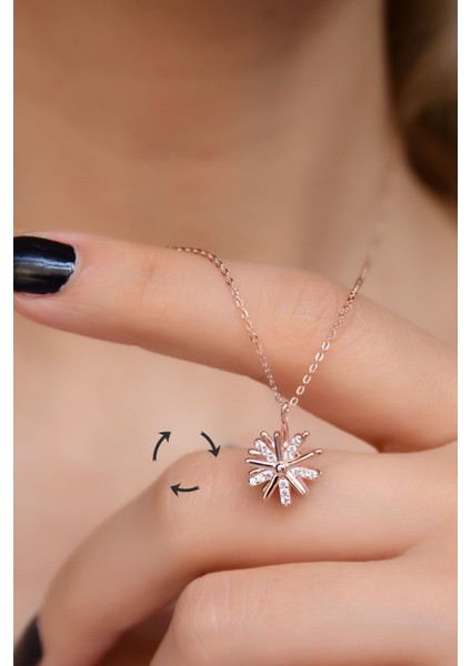 925 Ayar Gümüş Rose Kaplama Dönen Dümen Kolye