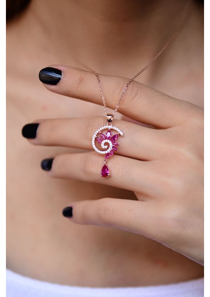 925 Ayar Gümüş Rose Kaplama Girdap Tasarım Kolye