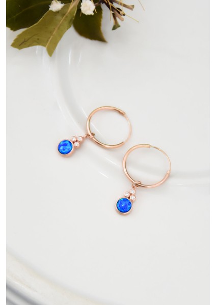 925 Ayar Gümüş Rose Kaplama Opal Taşlı Halka Küpe fiyatları