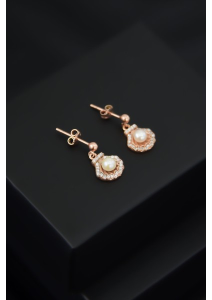 925 Ayar Gümüş Rose Kaplama Deniz Kabuğu Inci Çivili Küpe fiyatları