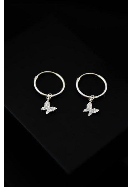 925 Ayar Gümüş Rodyum Kaplama Kelebek Model Halka Küpe