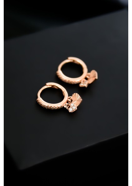 925 Ayar Gümüş Rose Kaplama Kalp Figürlü Halka Kadın Küpe