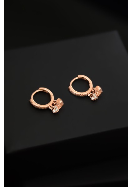 925 Ayar Gümüş Rose Kaplama Kalp Figürlü Halka Kadın Küpe fiyatları