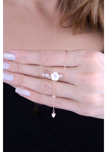 925 Ayar Gümüş Rose Kaplama Manolya Çiçeği Kolye