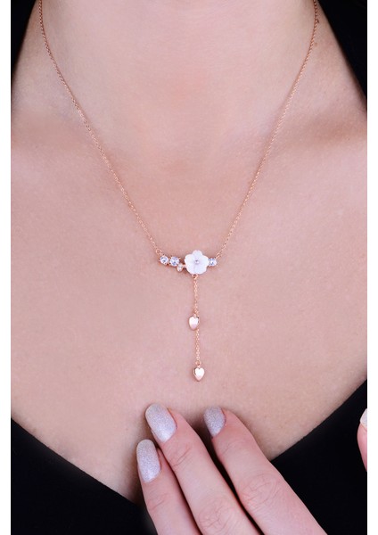 925 Ayar Gümüş Rose Kaplama Manolya Çiçeği Kolye modelleri