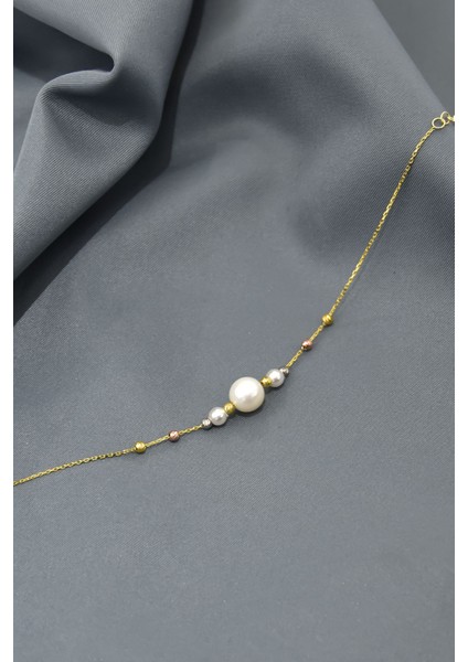 925 Ayar Gümüş Üç Renk Kaplama Dorika Toplu Incili Kadın Bileklik fiyatları