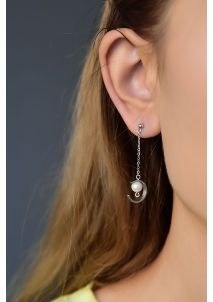 925 Ayar Gümüş Rodyum Kaplama Çivili Sallantılı Inci Küpe ve Halka Küpe fiyatları