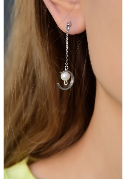 925 Ayar Gümüş Rodyum Kaplama Çivili Sallantılı Inci Küpe ve Halka Küpe modelleri