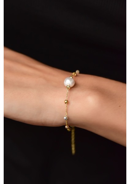 925 Ayar Gümüş Üç Renk Dorika Toplu Incili Kadın Bileklik fiyatları