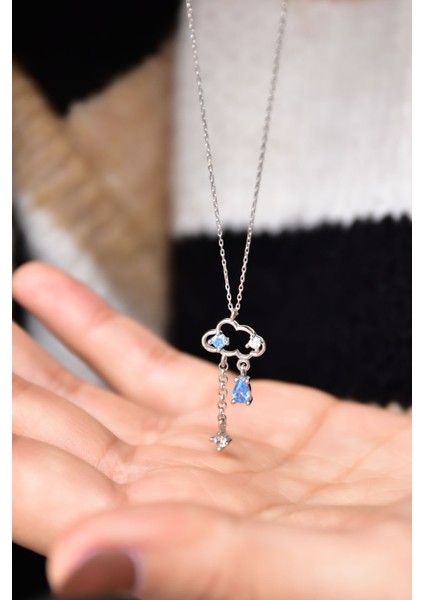 925 Ayar Gümüş Rodyum Kaplama Rain Cloud Kolye UVPS102264 fiyatları