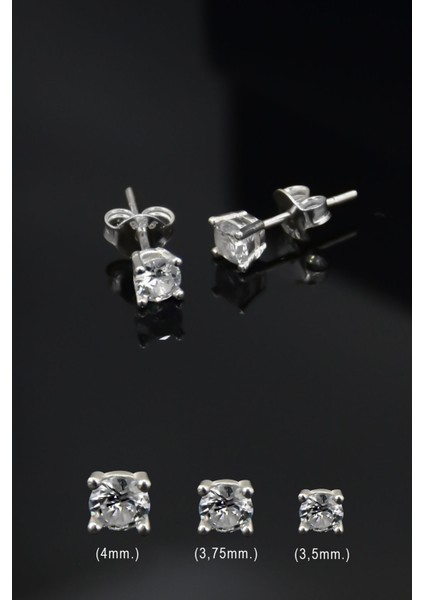 925 Ayar Gümüş Rodyum Kaplama Zirkon Taşlı Tektaş Küpe 3,5mm. fiyatları