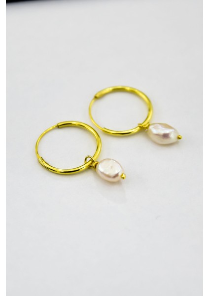 925 Ayar Gümüş Altın Kaplama Inci Taşlı Halka Küpe