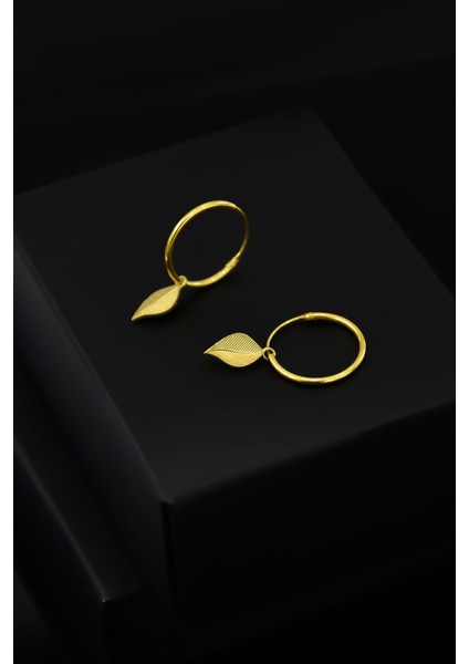 925 Ayar Gümüş Altın Kaplama Yaprak Halka Küpe