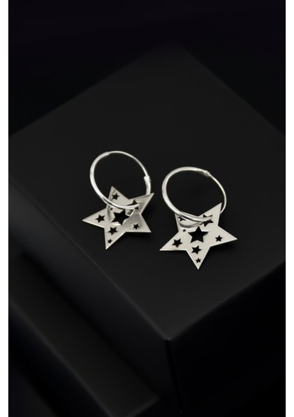 925 Ayar Gümüş Rodyum Kaplama Çoklu Yıldız Halka Küpe