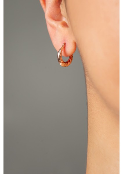 Kadın Rose Kaplama Licuala Desenli 925 Ayar Gümüş Küpe