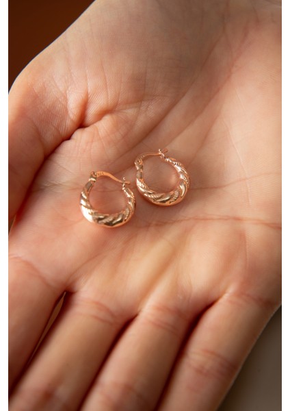 Kadın Rose Kaplama Licuala Desenli 925 Ayar Gümüş Küpe fiyatları