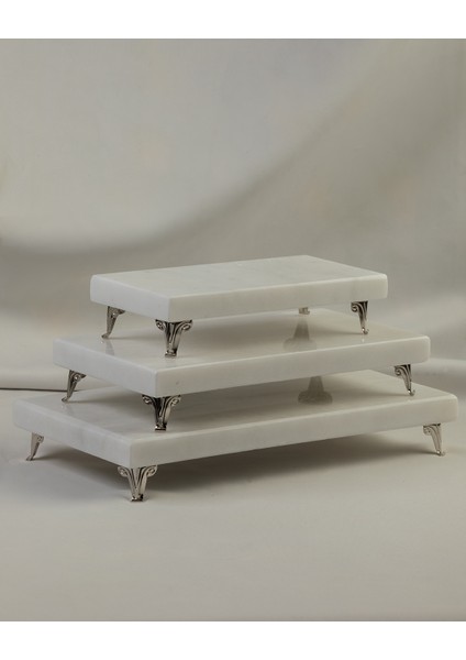 3'lü Gümüş Set Doğal Taş Mermer Sunumluk