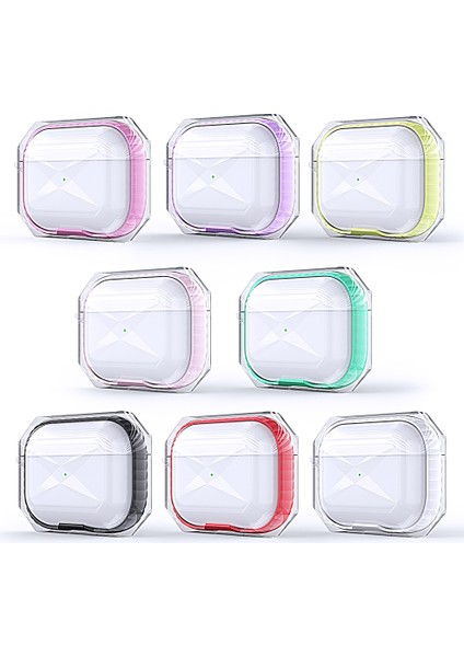 Apple Airpods Pro Için Kontrast Renkli Dörtgen Desenli Kılıf - Mor (Yurt Dışından)