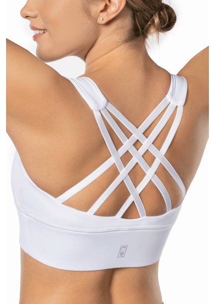 Beyaz Yüksek Destekli Sırt Detaylı Kaplı Spor Sütyeni