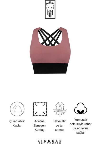 Gül Kurusu Yüksek Destekli Sırt Detaylı Kaplı Spor Sütyeni fırsatları