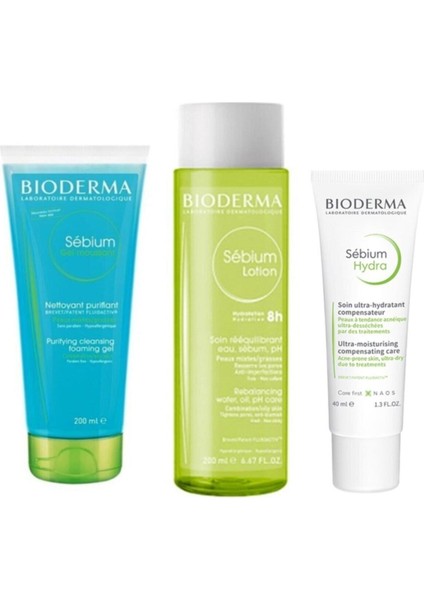 Sebium Foaming Gel Tüp 200 Ml+Bioderma Sebium Lotion 200 Ml+Bioderma Sebium Hydra Cream 40 ml
