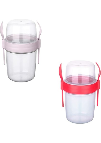 Ikili Çift Hazneli Çatal Kaşıklı Meyveli Yoğurt Müsli Yulaf Diyet Atıştırmalık Kabı