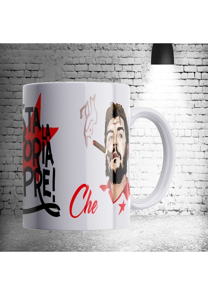 Comandante Che Guevera Temalı 3 Tarafı Baskılı Porselen Kupa