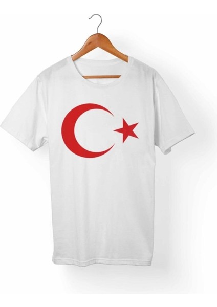 Beyaz Baskılı Ay Yıldız Tshirt + Balon + Bayrak 29 Ekim Cumhuriyet Bayramı Tişört