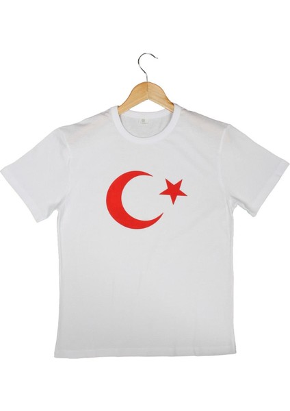 Beyaz Baskılı Ay Yıldız Tshirt + Balon + Bayrak 29 Ekim Cumhuriyet Bayramı Tişört