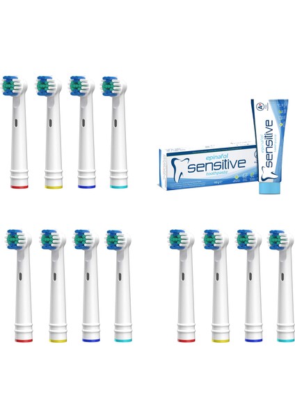 Oral-B Diş Fırçası Yedek Başlığı Hassas Temizlik 12 Adet + Sensitive 90gr Diş Macunu