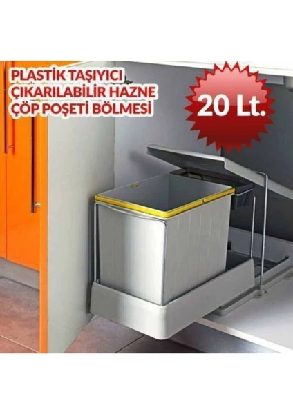 81550 Raylı Dolap Içi Çöp Kovası Gri 20 Lt