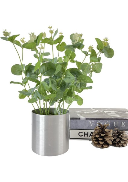 Yapay Çiçek Okaliptus Gümüş Metal Saksılı Dekoratif Süs Çiçeği fiyatları