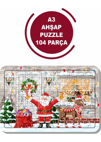 Noel Baba ve Geyik A3 104 Parça Puzzle, Oyuncak, Yapboz