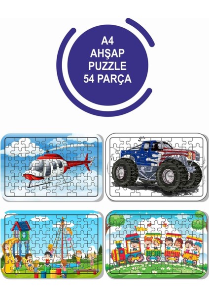 4'lü Set 54 Parça Ahşap Puzzle