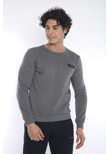 Erkek Spor G3 Melanj (Koyu Gri) Kışlık Sweatshirt Takım, 3 İplik (İçi Şardonlu) Kumaş - A3053