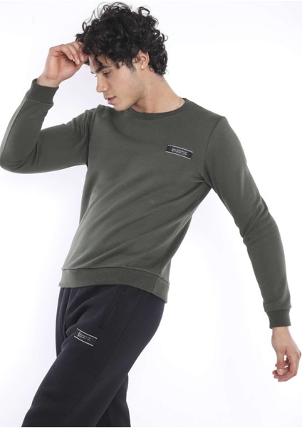Erkek Spor Haki Kışlık Sweatshirt Takım, 3 İplik (İçi Şardonlu) Kumaş - A3053
