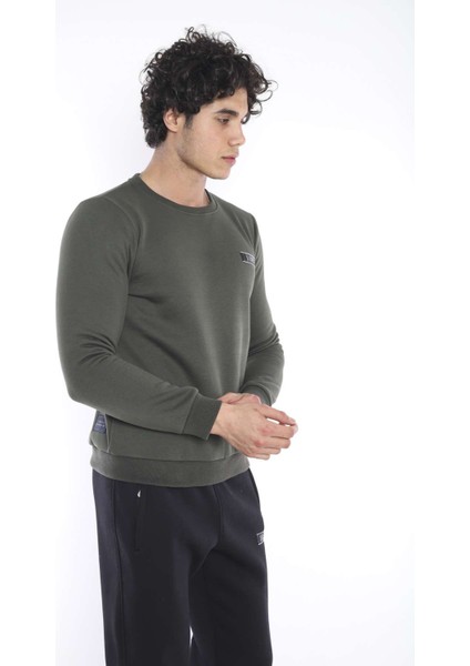Erkek Spor Haki Kışlık Sweatshirt Takım, 3 İplik (İçi Şardonlu) Kumaş - A3053