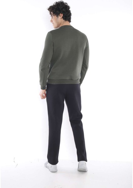 Erkek Spor Haki Kışlık Sweatshirt Takım, 3 İplik (İçi Şardonlu) Kumaş - A3053