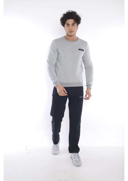 Erkek Spor G2 Melanj (Açık Gri) Kışlık Sweatshirt Takım, 3 İplik (İçi Şardonlu) Kumaş - A3053