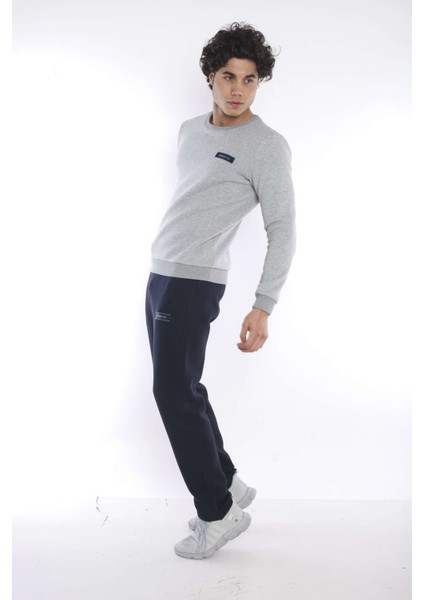 Erkek Spor G2 Melanj (Açık Gri) Kışlık Sweatshirt Takım, 3 İplik (İçi Şardonlu) Kumaş - A3053